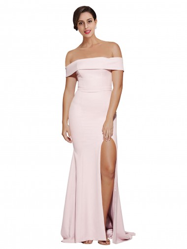 Cheap Off Shoulder Long Formal Crepe Bridesmaid Dress / Prom Dress with Straight Neckline and Side Split Toronto