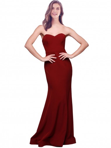Cheap Long Full Length Sweetheart Slim Formal Crepe Bridesmaid Dress / Prom Dress with Strapless Bodice Toronto