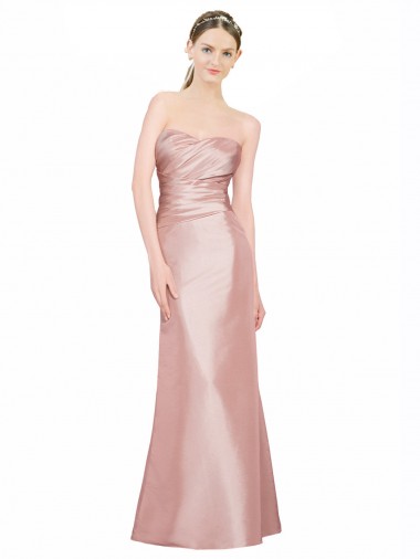 Cheap Long Strapless Formal Stretch Satin Bridesmaid Dress / Prom Dress with Pleats and Low Back Toronto