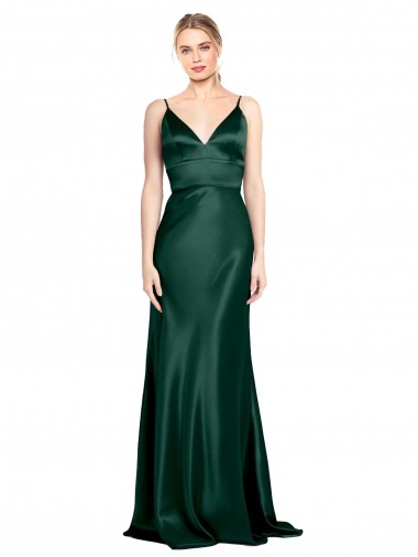 Cheap High V-Neck Long Full Length Sheath Formal Stretch Satin Bridesmaid Dress / Prom Dress Toronto
