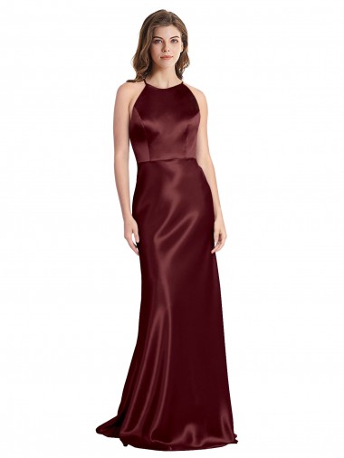 Cheap High Neck Halter Long Sleeveless Formal Stretch Satin Bridesmaid Dress / Prom Dress with Strappy Back Toronto