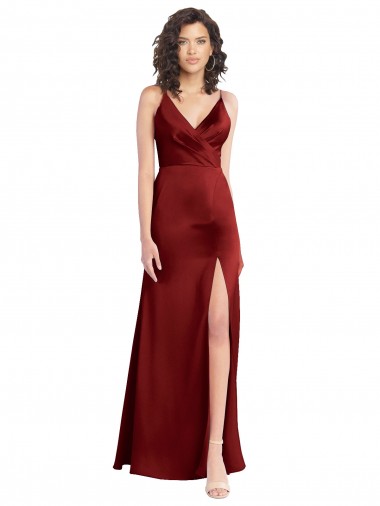 Cheap Faux Surplice Neckline Long Slim A-Line Formal Stretch Satin Bridesmaid Dress / Prom Dress Toronto