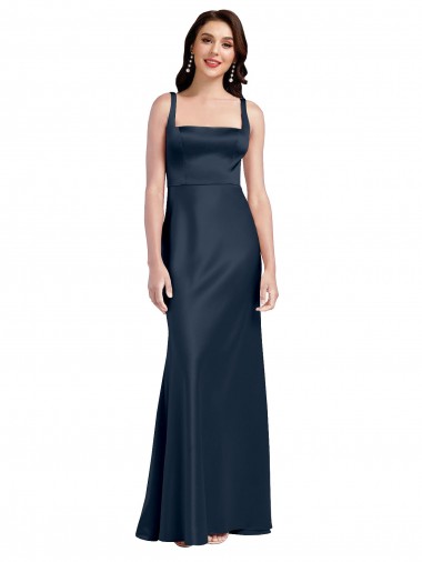 Cheap Square Neck A-Line Long Formal Stretch Satin Bridesmaid Dress / Prom Dress with Wide Straps Toronto