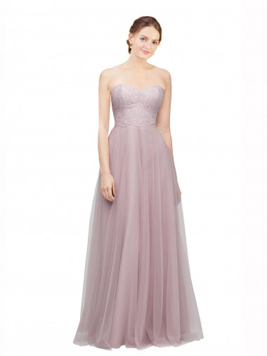 Cheap Sweetheart Neckline Long Tulle Bridesmaid Dress with Lace Bodice Toronto