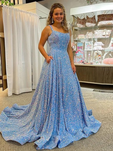 Cheap A-Line Scoop Sleeveless Long Court Train Velvet Sequin Prom Dress Toronto