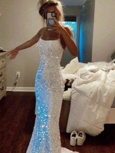 Cheap Long Spaghetti Straps Sleeveless Sweep Train Velvet Sequin Prom Dress Toronto