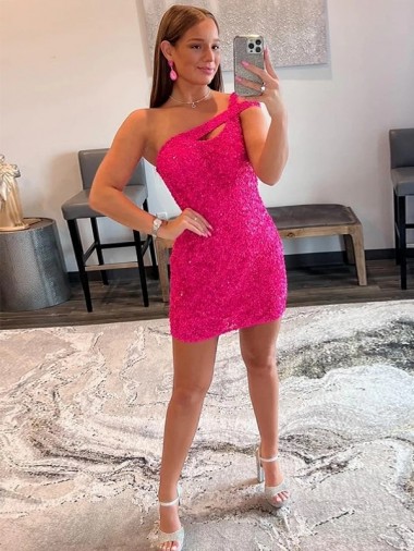 Cheap Velvet Sequin One Shoulder Sleeveless Short Prom Dress Toronto