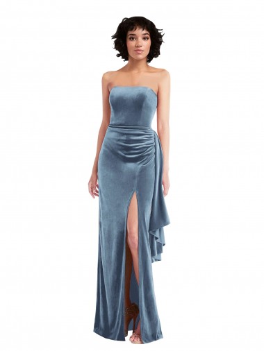 Cheap Strapless Formal Velvet Maxi Bridesmaid Dress / Prom Dress with Draped Skirt Toronto