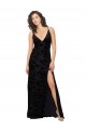 V-Neck Cowl Back Floral Velvet Bridesmaid Dress with Front Slit and Deep V-Neck
