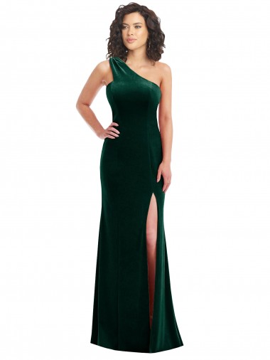 Cheap One Shoulder Velvet Trumpet Bridesmaid Dress / Prom Dress with Front Slit Toronto