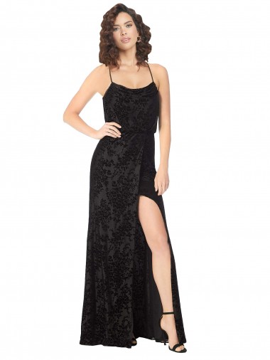 Cheap Floral Velvet Cowl Neck Bridesmaid Dress with Skirt Slit Toronto