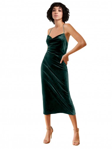 Cheap Midi Cocktail Length Sleek Cowl Neckline Short Formal Velvet Bridesmaid Dress / Prom Dress Toronto